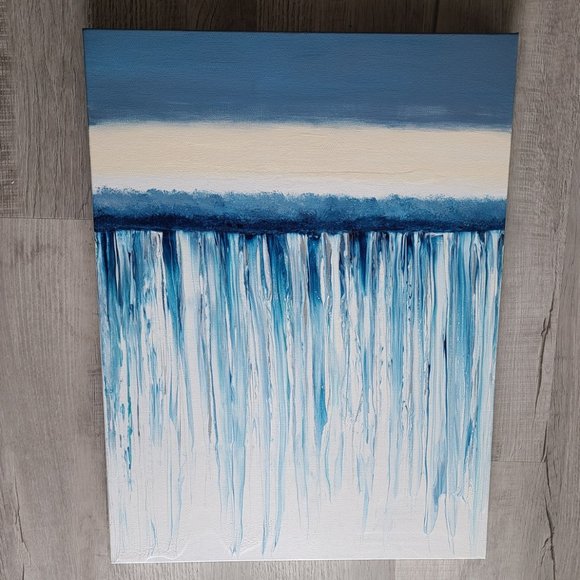 24x18 Acrylic Swipe Wall Art, Blues, Pearl, White, Waterfall Over the Edge - Picture 3 of 11